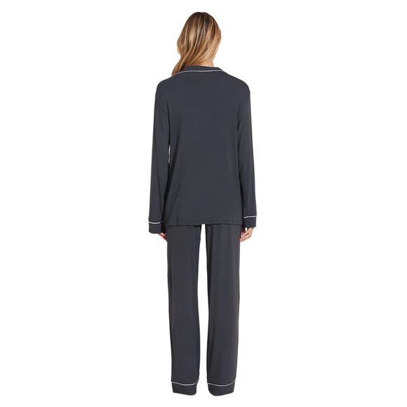 Eberjey Graphite Gray Gisele Piped Long Sleeve Pajama Top - Picture 3 of 10
